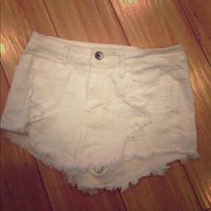 White denim cut off destroyed shorts